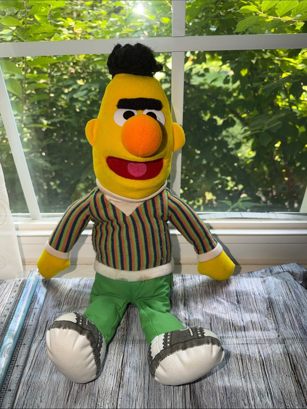 Vintage Sesame Street Bert Plush with Striped Sweater and Green Pants